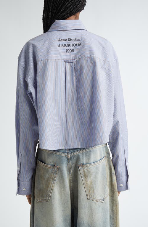 Acne Studios Satai Stripe Crop Cotton Button-up Shirt In Sky Blue/coffee Brown