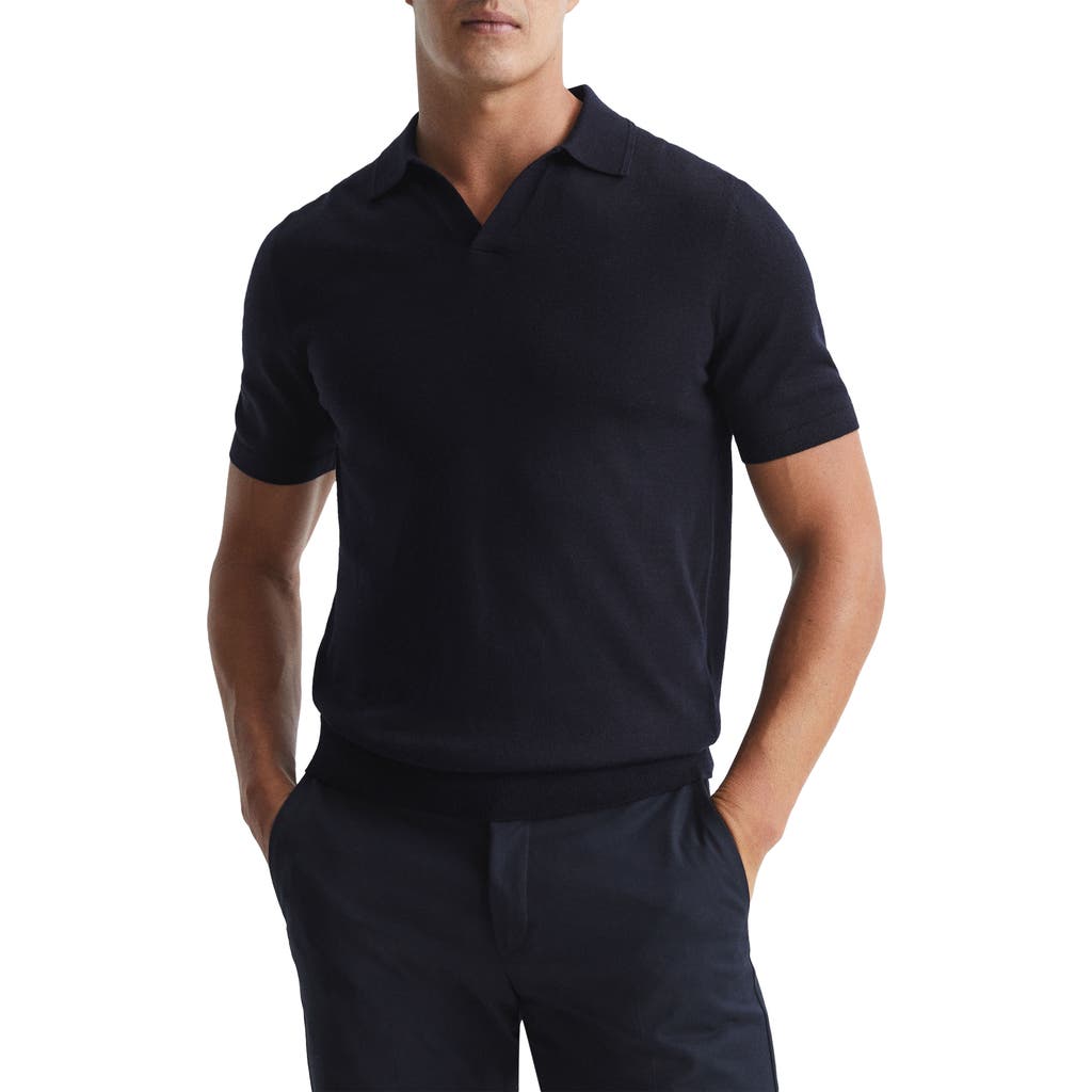 Reiss Duchie Johnny Collar Short Sleeve Wool Polo Sweater In Blue