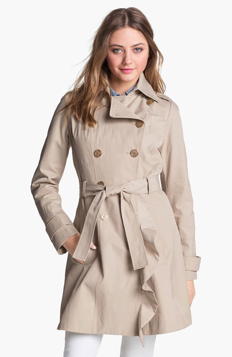 GUESS Ruffle Front Trench Coat (Regular & Petite) (Online Only) | Nordstrom