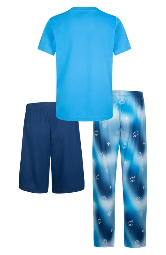 Shop Hurley Kids' Tie Dye Smiley Fitted Three-piece Pajamas In Blue Lazer