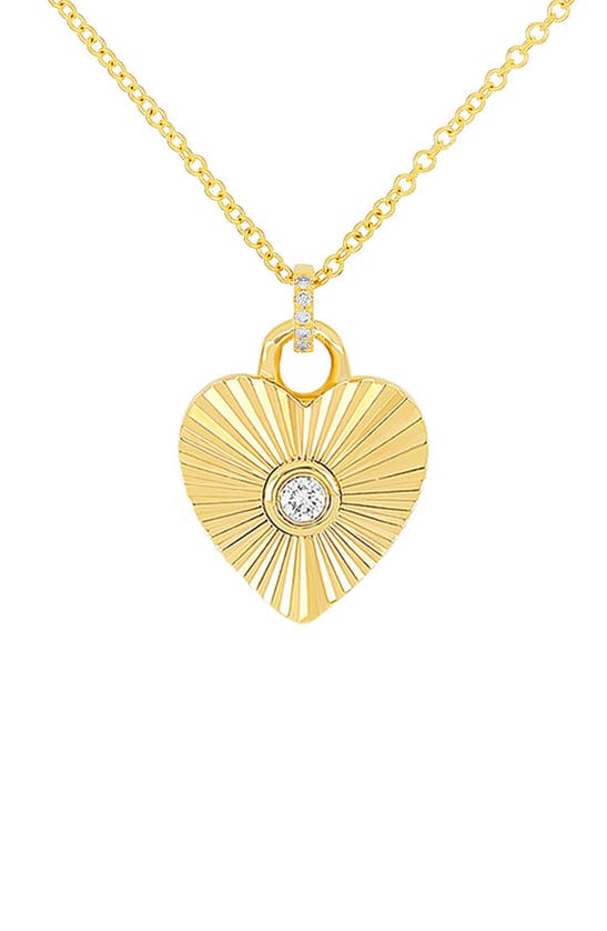 Ef Collection Diamond Fluted Heart Pendant Necklace In 14k Yellow Gold