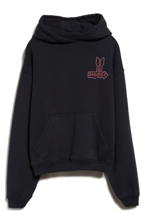 Shop Rhude Send S Cotton French Terry Graphic Hoodie In Vintage Black