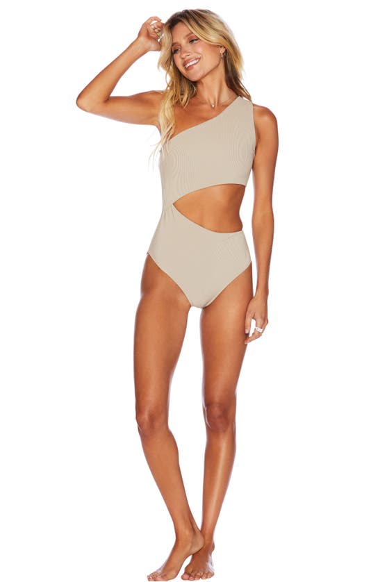 Shop Beach Riot Celine Cutout One-shoulder One-piece Swimsuit In Tan