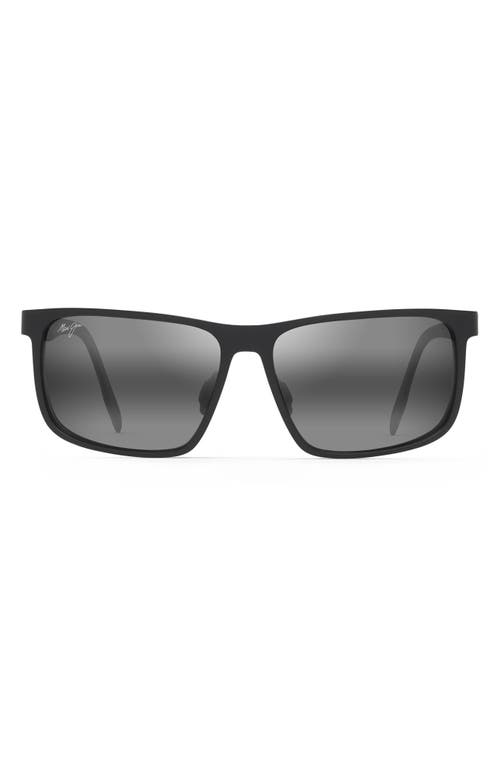 Maui Jim Wana 61mm Polarized Rectangular Sunglasses in Matte Black/Neutral Grey at Nordstrom