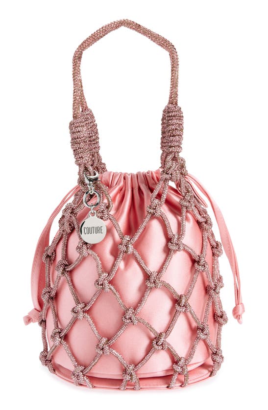 Shop Judith Leiber Sparkle Net Pouch Bag In Silver Light Rose