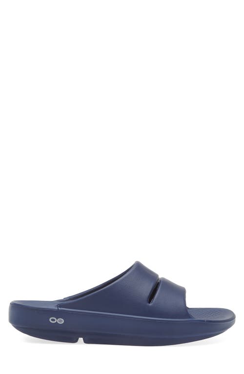Oofos Gender Inclusive Ooaah Slide Sandal In Navy