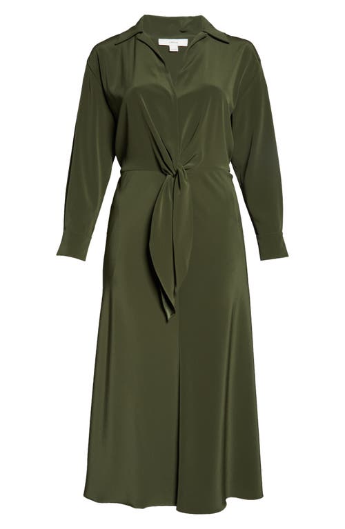 Vince Tie Waist Long Sleeve Dress In Bay Leaf