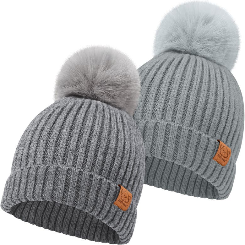 Keababies 2-pack Pom Knitted Beanie In Steel