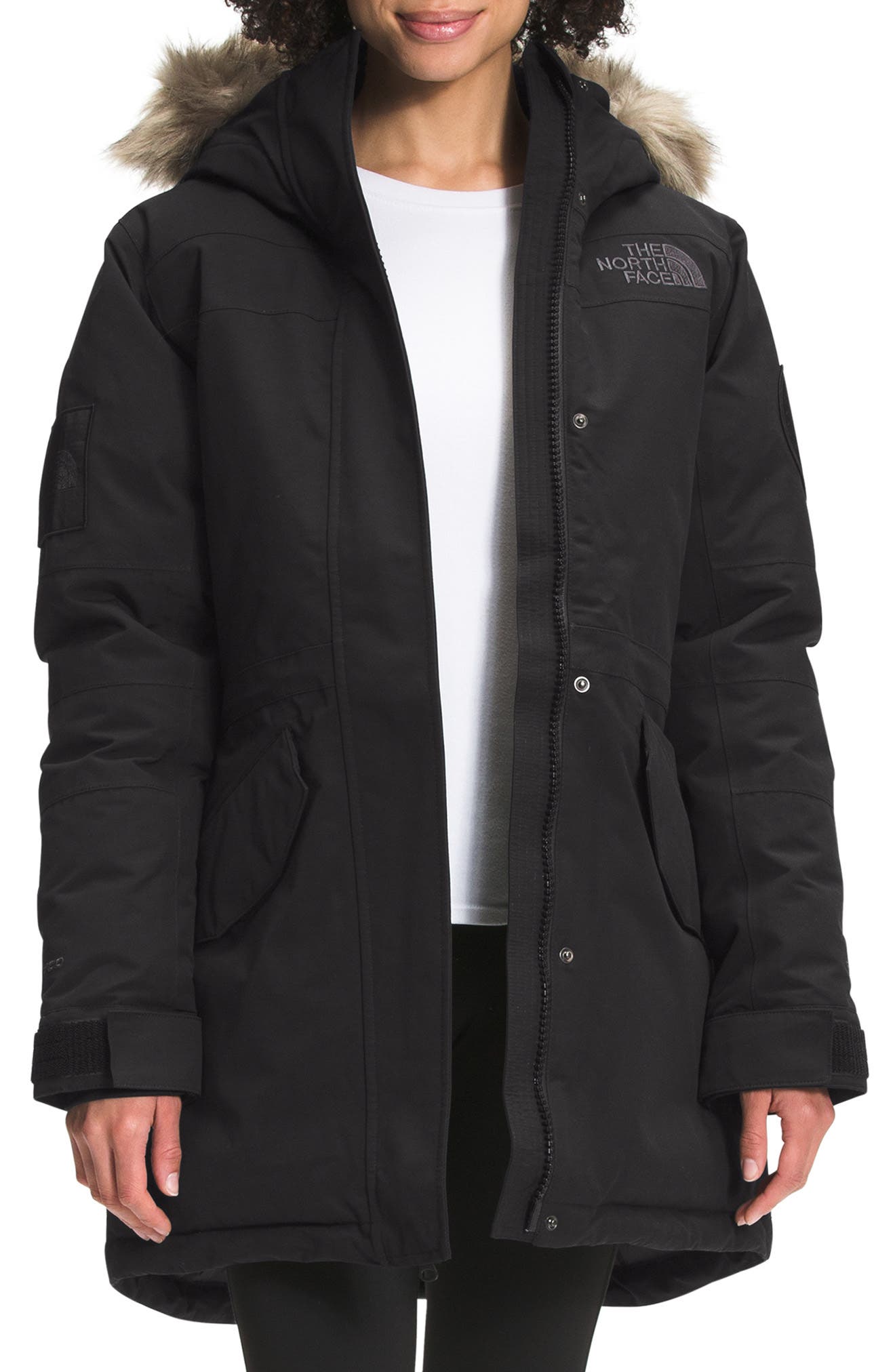 north face long black down coat