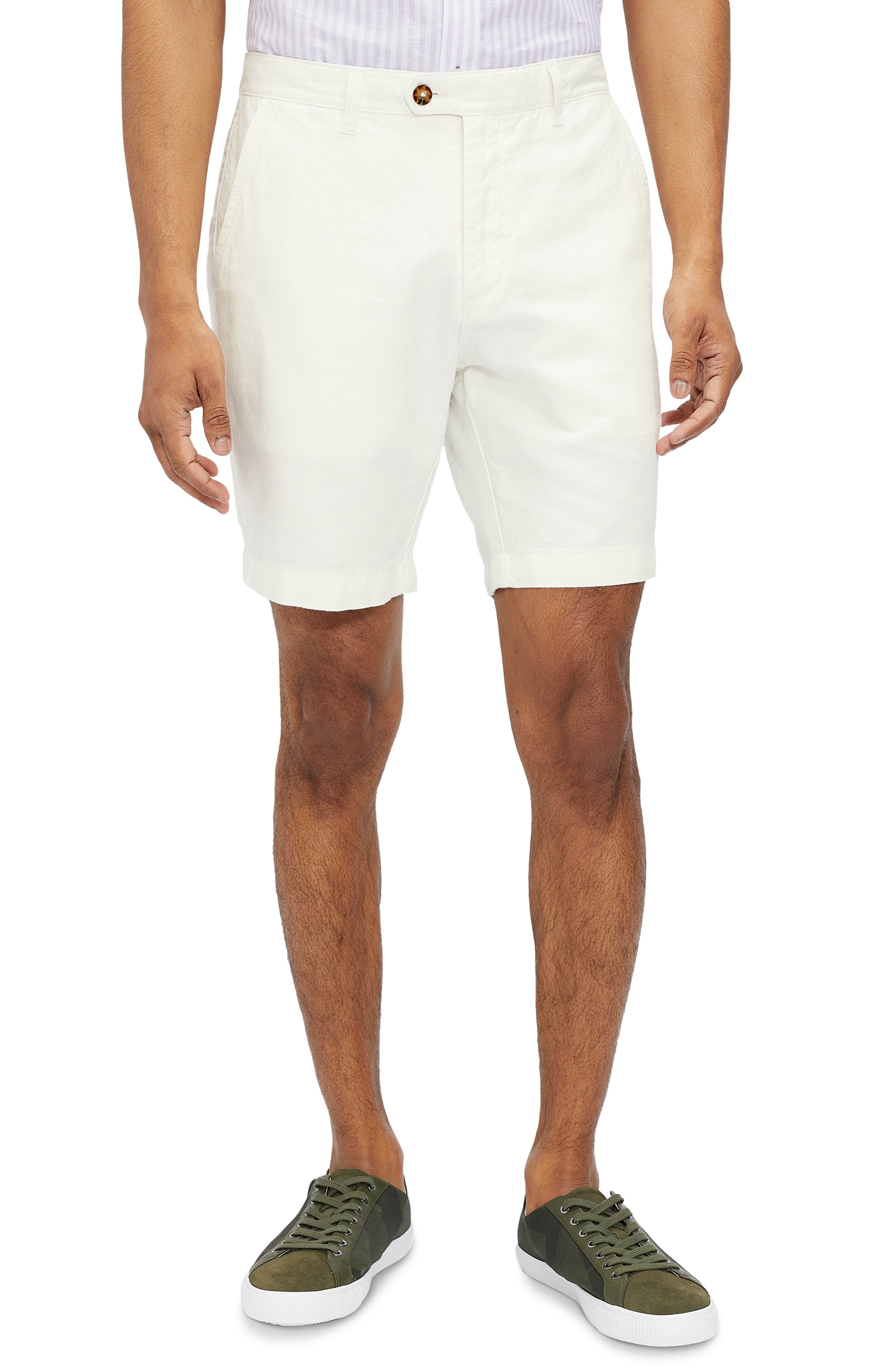 UPC 025200000063 product image for Ted Baker London Maske Flat Front Linen & Cotton Chino Shorts, Size 32 in White  | upcitemdb.com