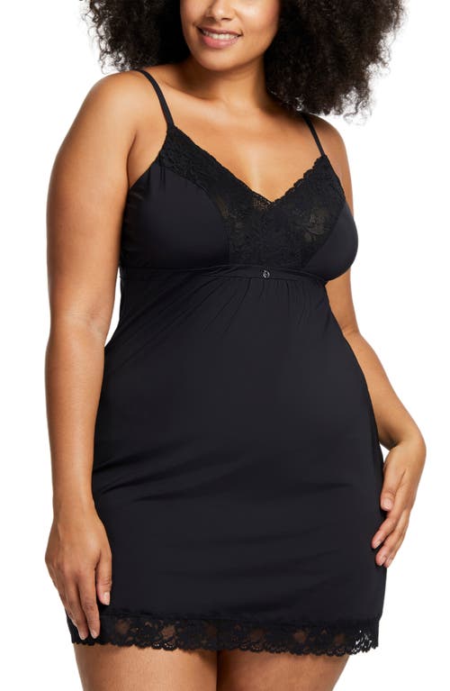 Lace Trim Full Bust Support Chemise in Black