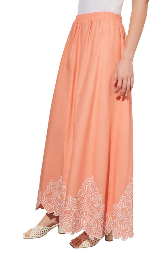 Shop Ming Wang Embroidered Maxi Skirt In Coral Sand/ White