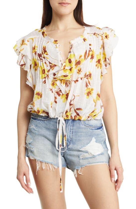 Free People Naya Floral Ruffle Blouse In Ivory Combo
