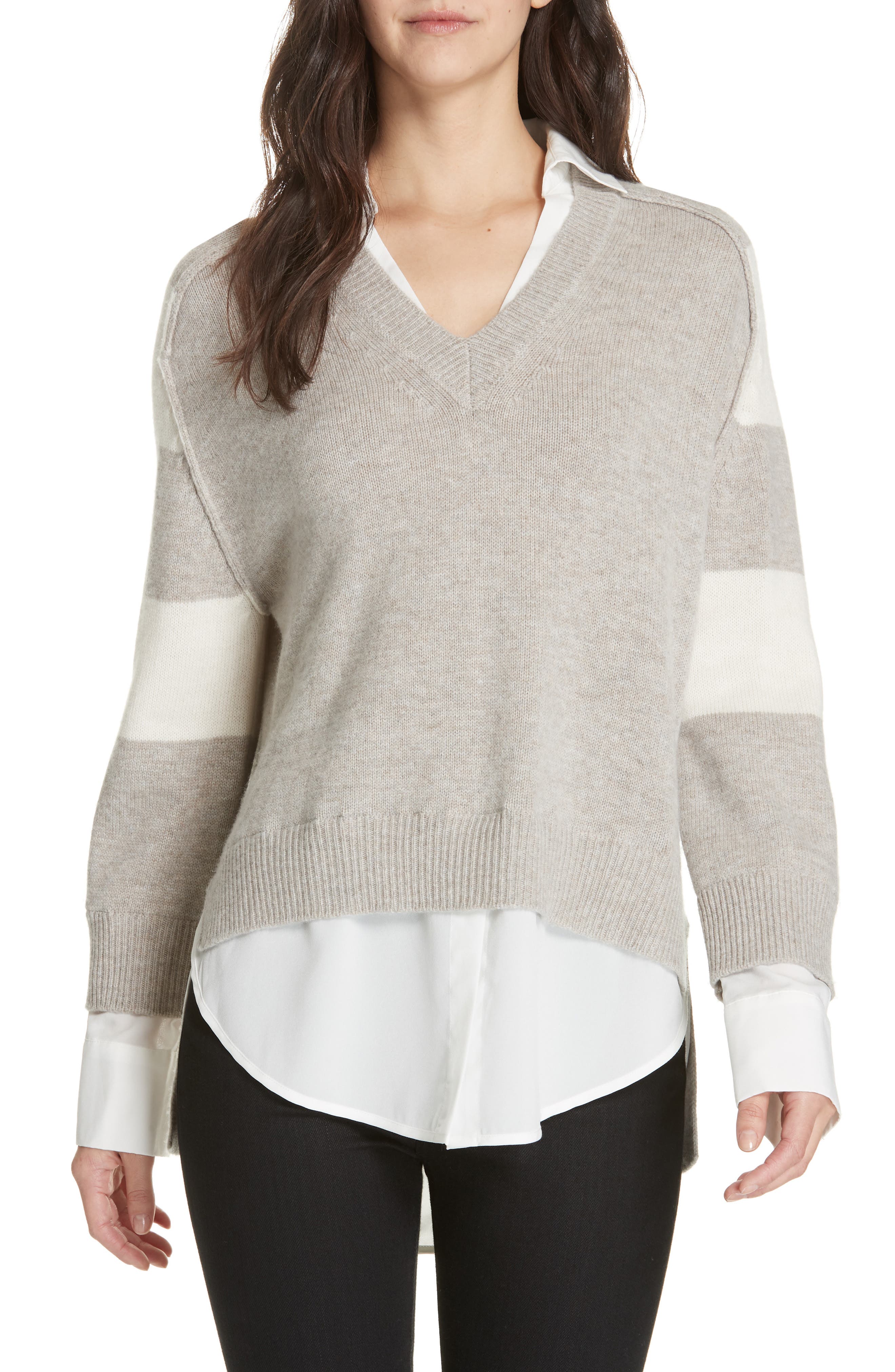 Brochu Walker Layered Wool & Cashmere Sweater, Beige