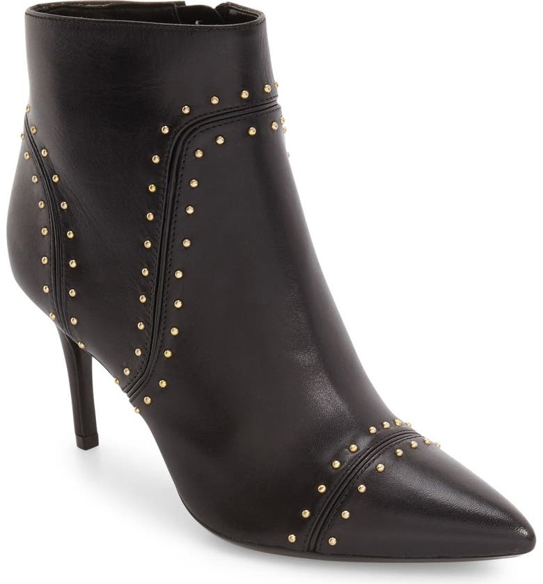 CALVIN KLEIN Grazie Studded Pointy Toe Bootie, Main, color, BLACK LEATHER
