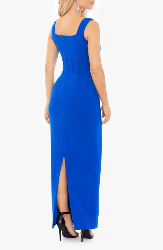 Shop Betsy & Adam Scuba Crepe Column Gown In Cobalt