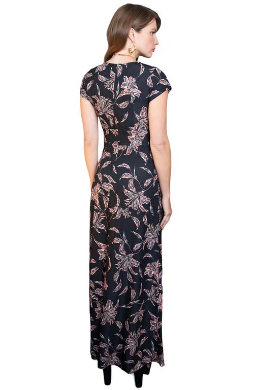 Shop Hotsquash London Clothing V-neck Maxi Dress With Cap Sleeves In Black Mosaic