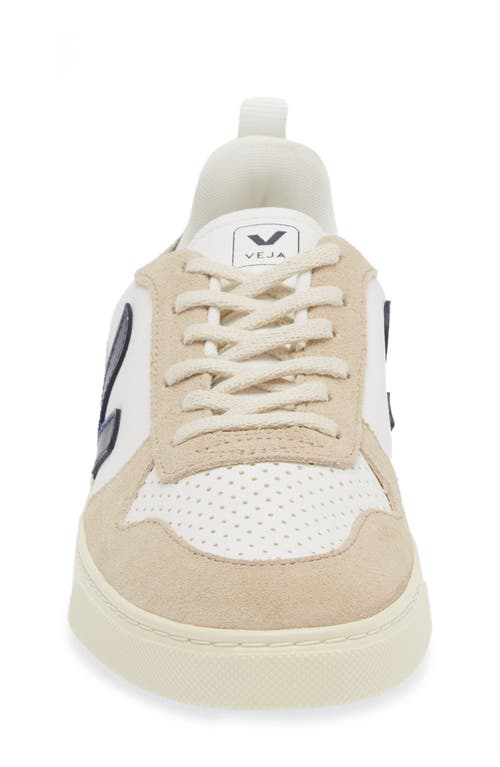 Veja Kids' Small V-10 L Chromefree™ Sneaker In Extra-white/ Nautico/ Almond