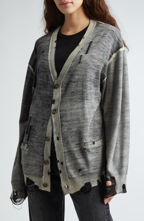 Shop R13 Destroyed Oversize Merino Wool Cardigan In Distressed Black