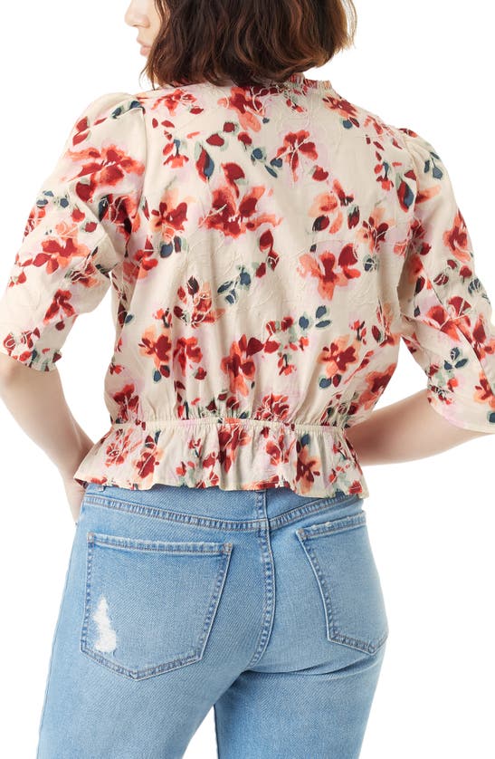 Shop Sam Edelman Scarlette Button Front Crop Peplum Top In Arctic Wolf-flora Breeze