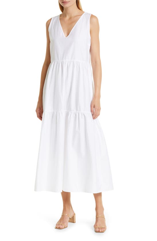 Shop Hugo Boss Boss Ditesta Sleeveless Stretch Cotton Dress In White