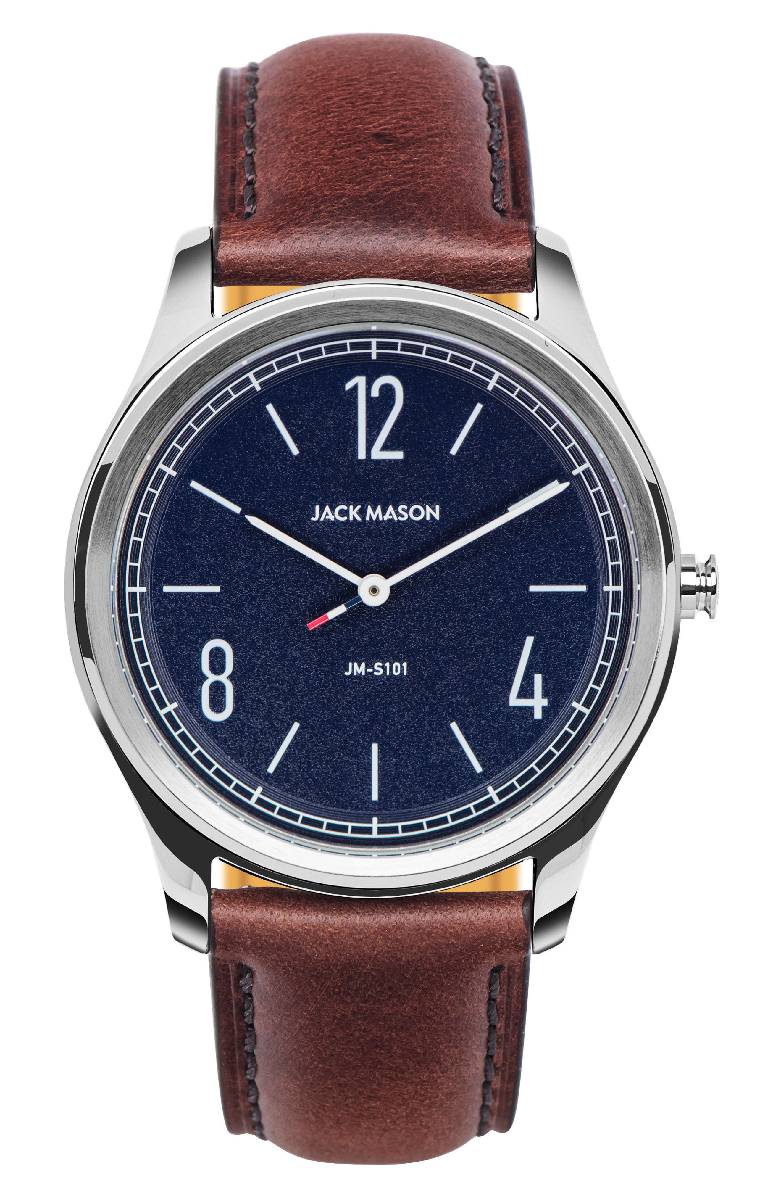 Jack Mason Slim Leather Strap Watch, 42mm Nordstrom