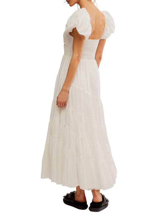 Shop Free People Sundrenched Smocked Puff Sleeve Maxi Dress In Whisper White