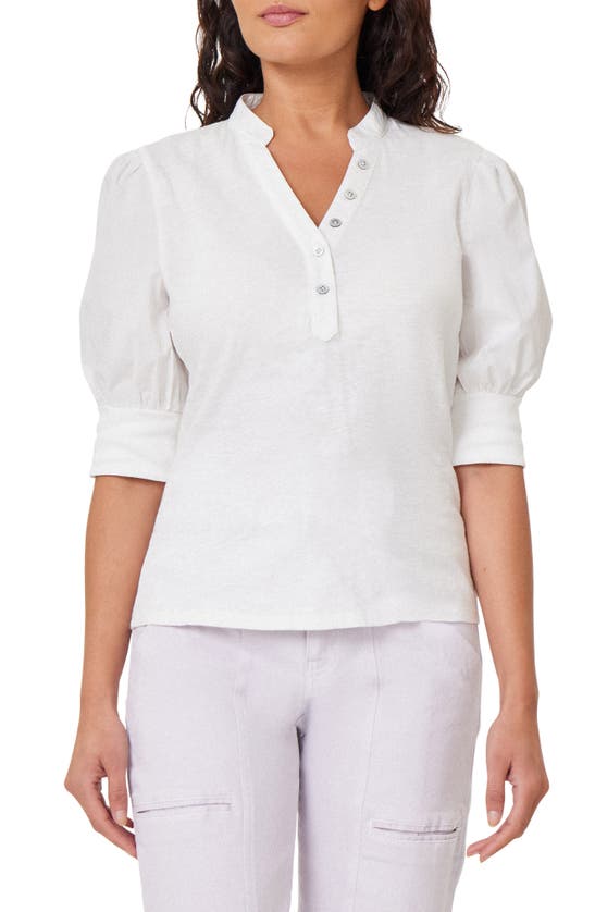 Habitual Puff Sleeve Cotton Henley In White