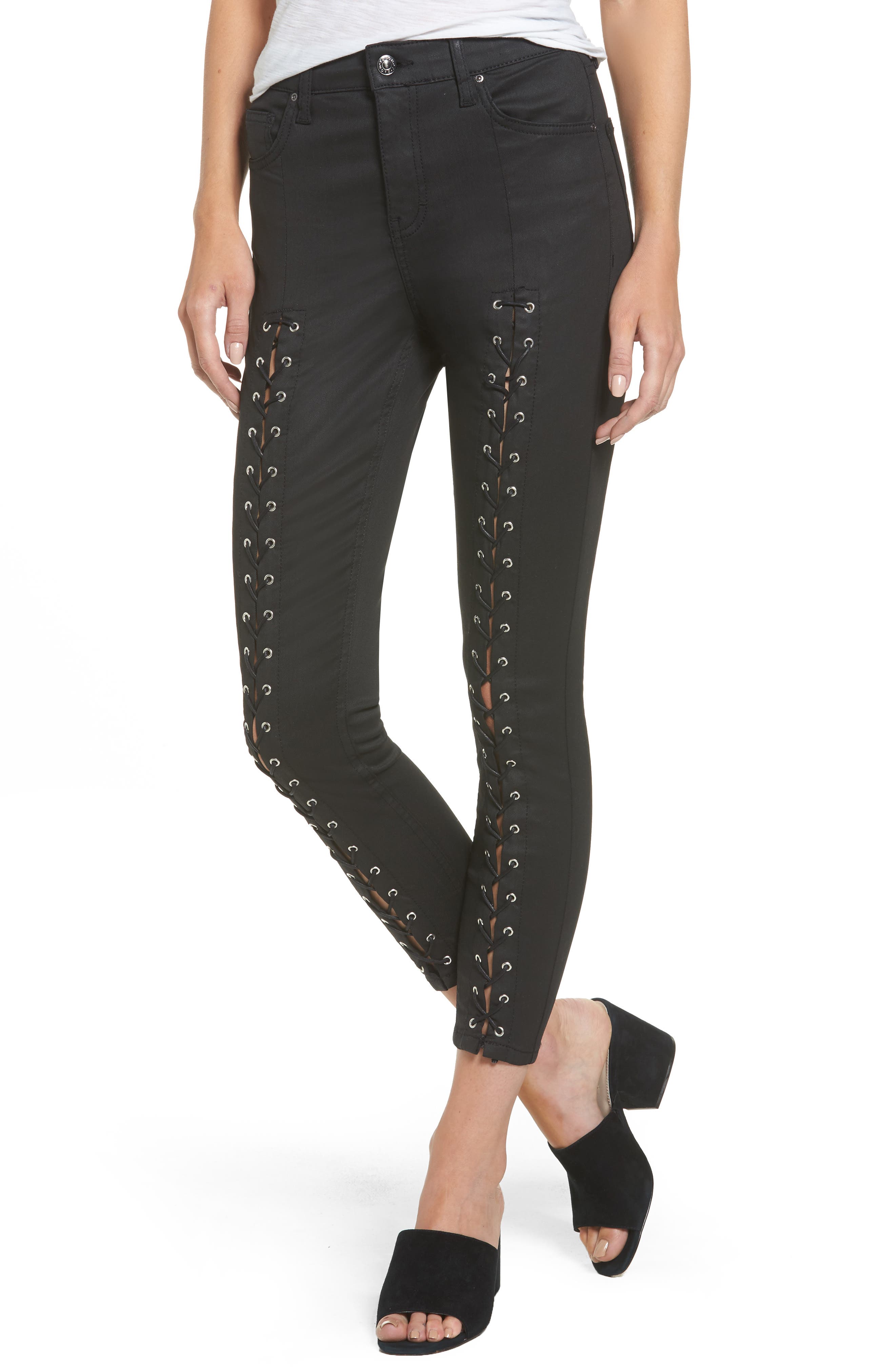 lace up coated jeans