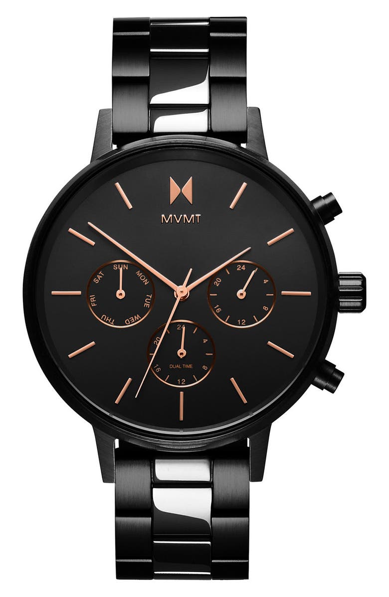 MVMT Nova Chronograph Bracelet Watch, 38mm, Main, color, BLACK
