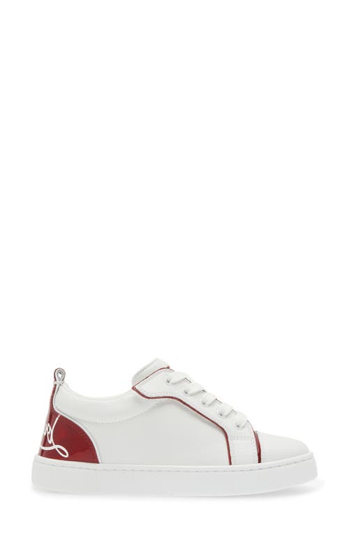 Shop Christian Louboutin Kids' Funnyto Calfskin & Patent Leather Sneaker In Bianco/loubi/loubi