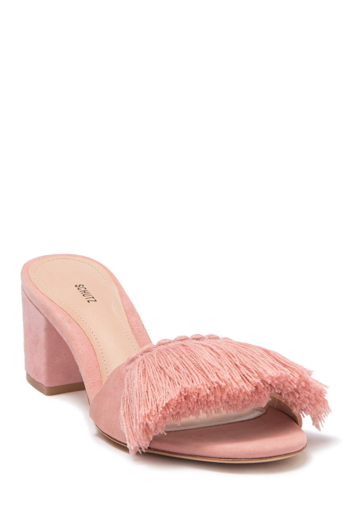fringe block heel sandal