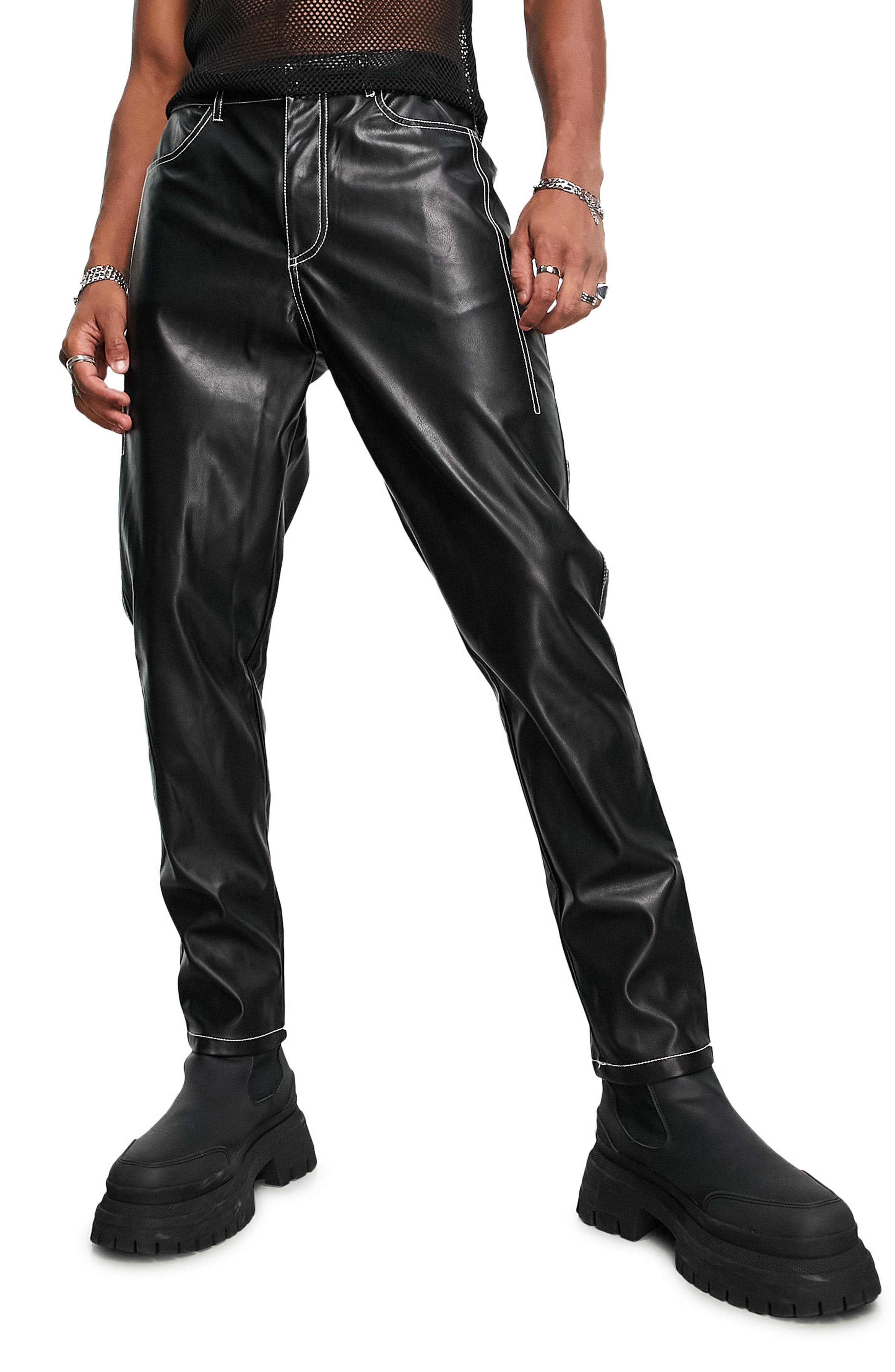 mens faux leather trousers