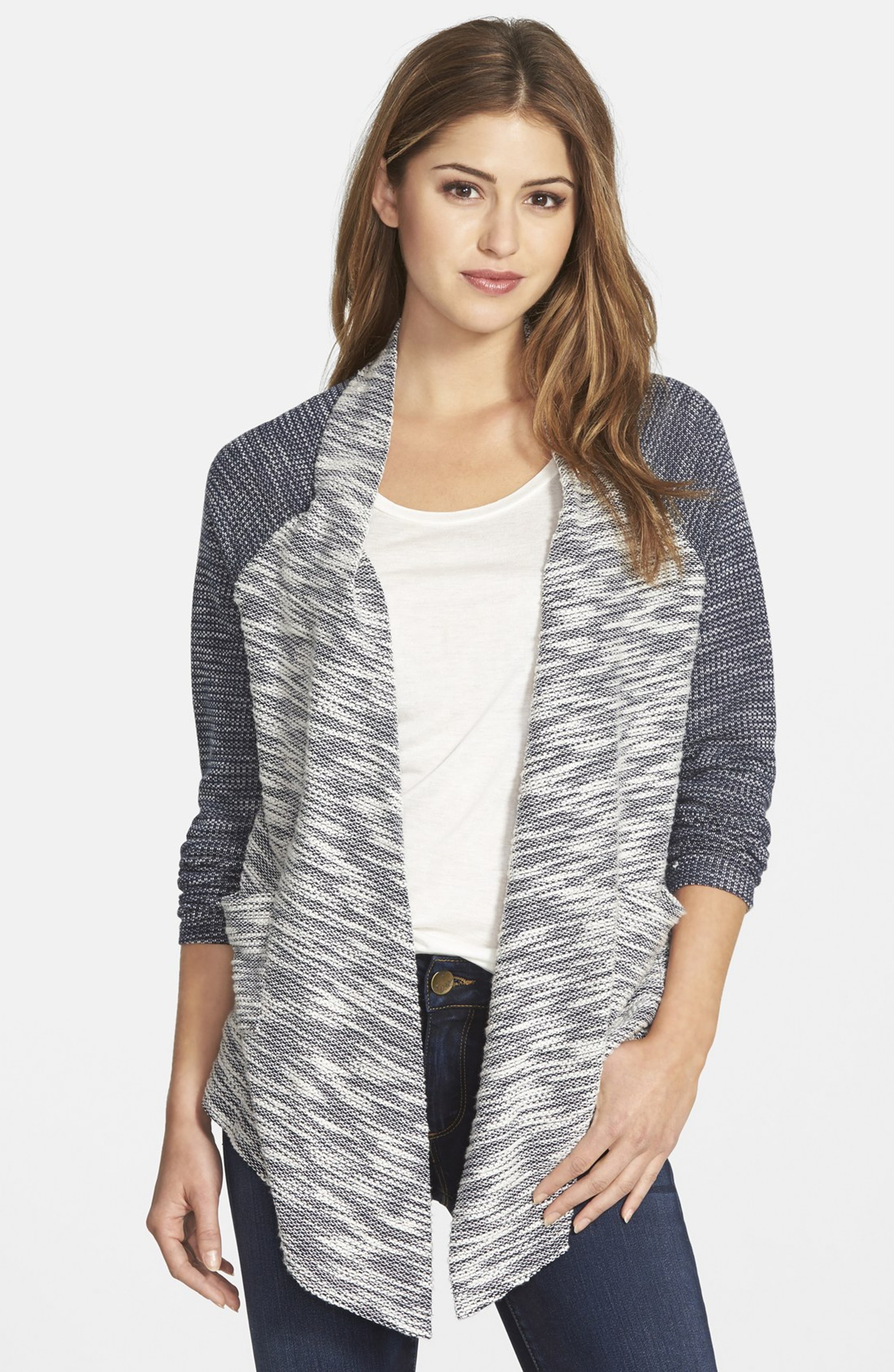 Two by Vince Camuto Metallic Slub Terry Drape Front Cardigan | Nordstrom