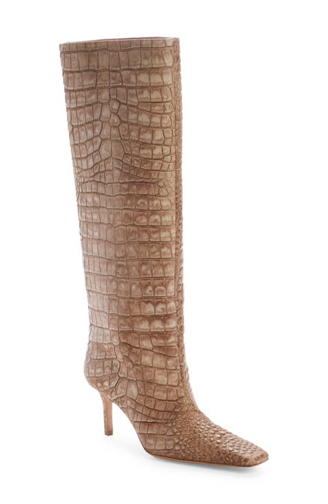 Besquared Gemini Croc Embossed Pointed Toe Boot (Women)