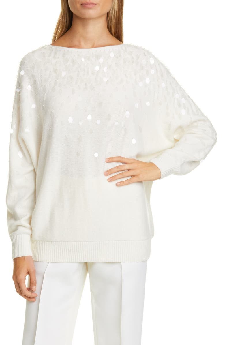 LAFAYETTE 148 NEW YORK Paillette Detail Cashmere Sweater, Main, color, CLOUD