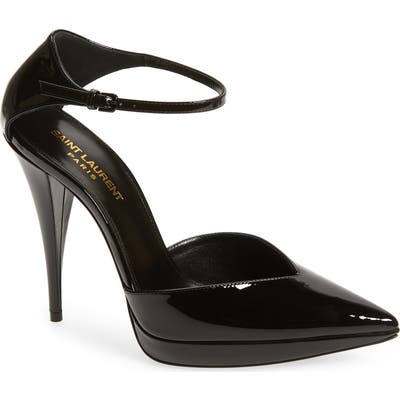 Saint Laurent Zizi Ankle Strap Pointed Toe Platform Pump, Black