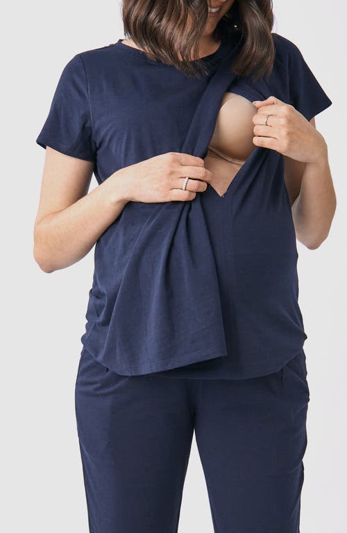 Shop Angel Maternity Petal Nursing Top In Navy