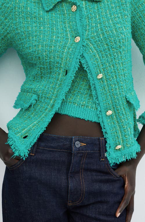 Mango Pocket Tweed Cardigan Pastel Green In Green
