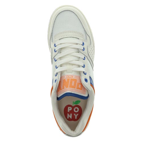 Pony Mens Astro Classic Genuine Leather Premium Lace Up Athletic Sneaker Shoe In Snow White/blue/orange