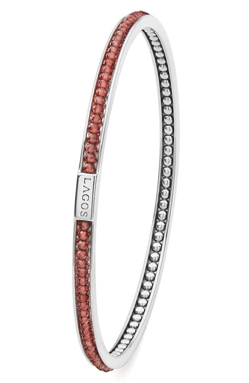 Shop Lagos Caviar Icon Beaded Bangle Bracelet In Silver/garnet