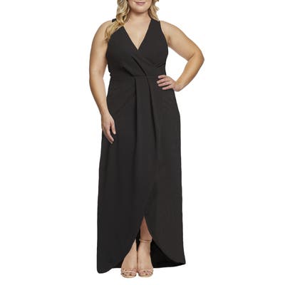 Plus Size Dress The Population Ariel Racerback Faux Wrap Evening Dress, Black