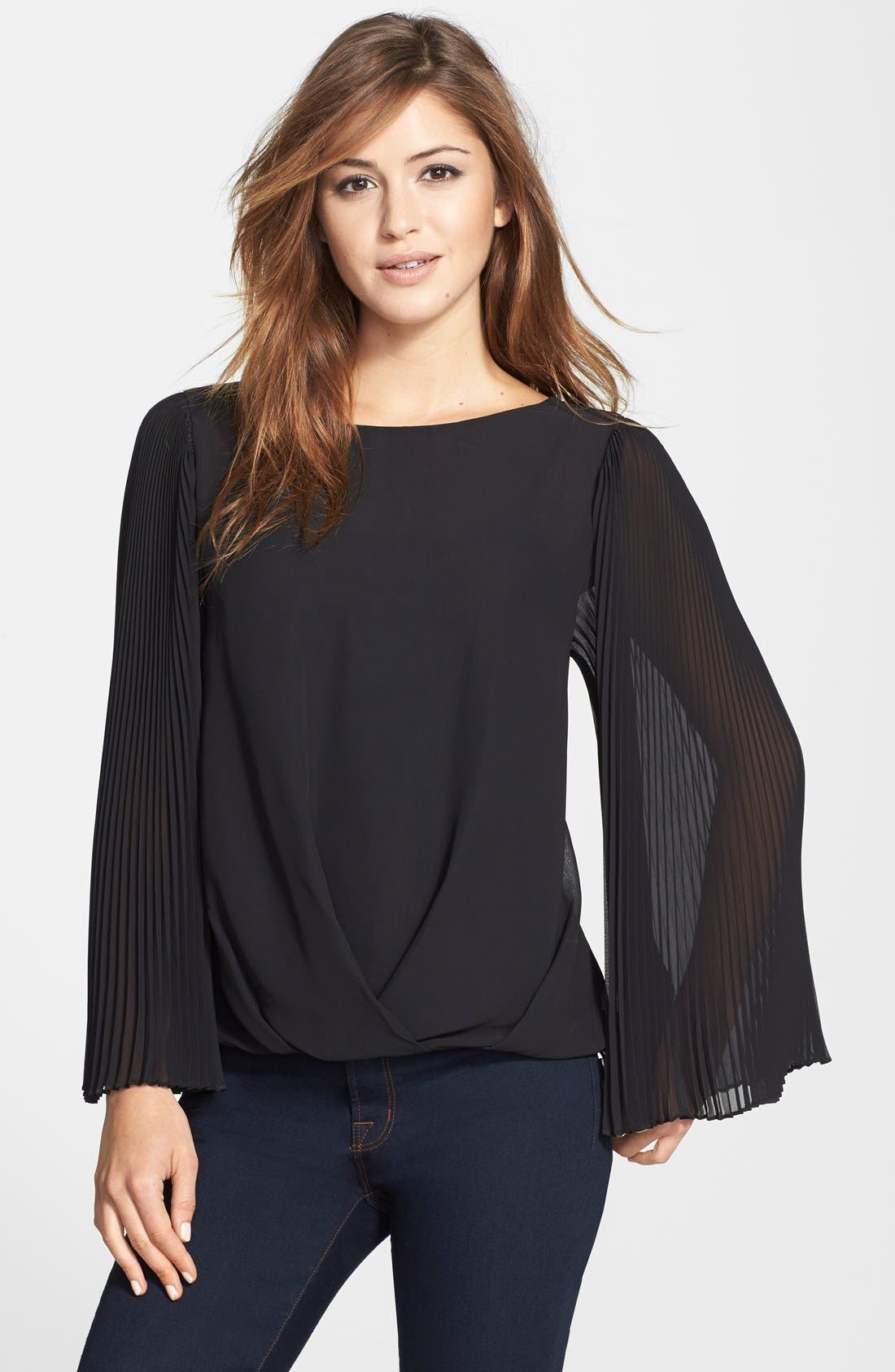 Vince Camuto Pleat Sleeve Folded Front Blouse (Regular & Petite ...