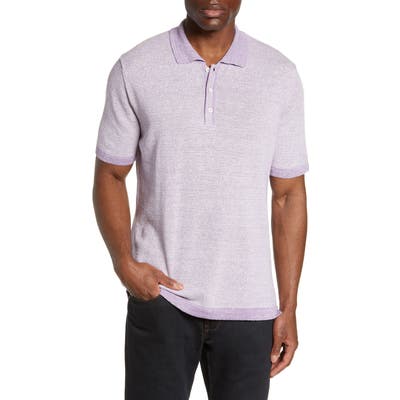 Bugatchi Stripe Cotton & Linen Polo Sweater, Purple