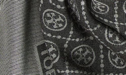 Shop Tory Burch T-monogram Jacquard Wool & Silk Square Scarf In Washed Gray