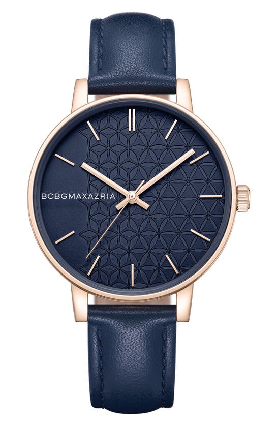 Shop Bcbg Max Azria Classic Leather Strap Watch, 38mm In Blue