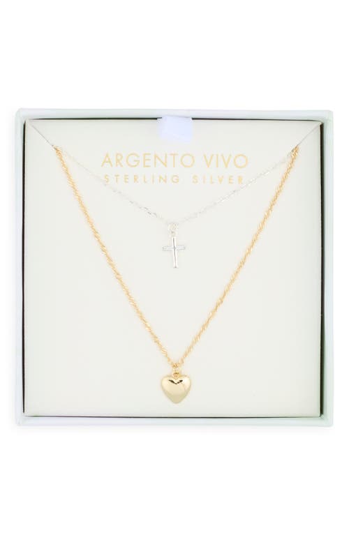 ARGENTO VIVO ARGENTO VIVO STERLING SILVER SET OF 2 TWO-TONE CROSS & HEART PENDANT NECKLACES