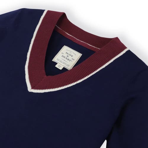 Shop Hope & Henry V-neck Sweater In Navy With Berry