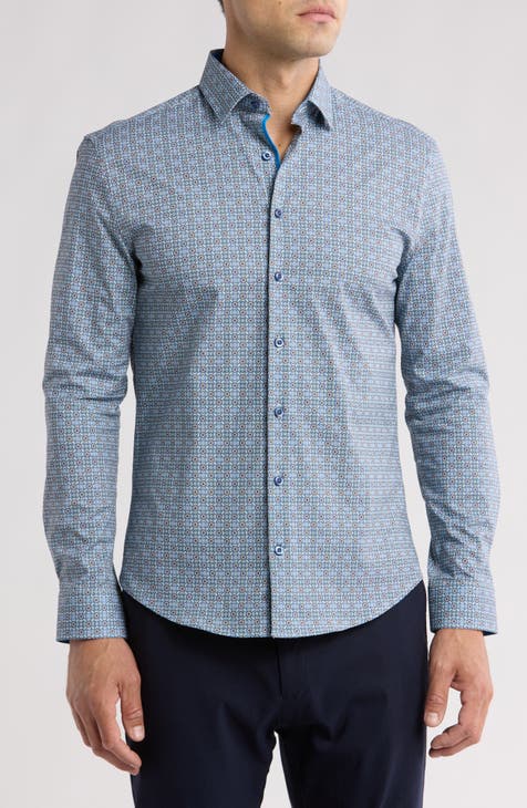 Medallion Print Long Sleeve Button-Up Shirt