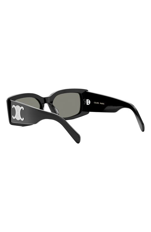 Shop Celine Triomphe 53mm Rectangular Sunglasses In Shiny Black/smoke